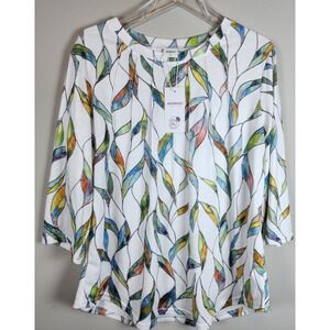 XIEERDUO Womens‎ Sz XL 3/4 Sleeve Top Stained Glass Style Contemporary Office